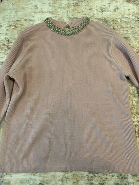 DREW Light Pink Knit Sweater with Crystal Embellished Collar